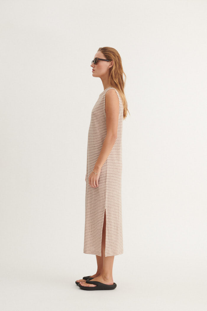 Basic Apparel Ryda Stripe Tank Dress Dresses 788 Smoke gray / carafe